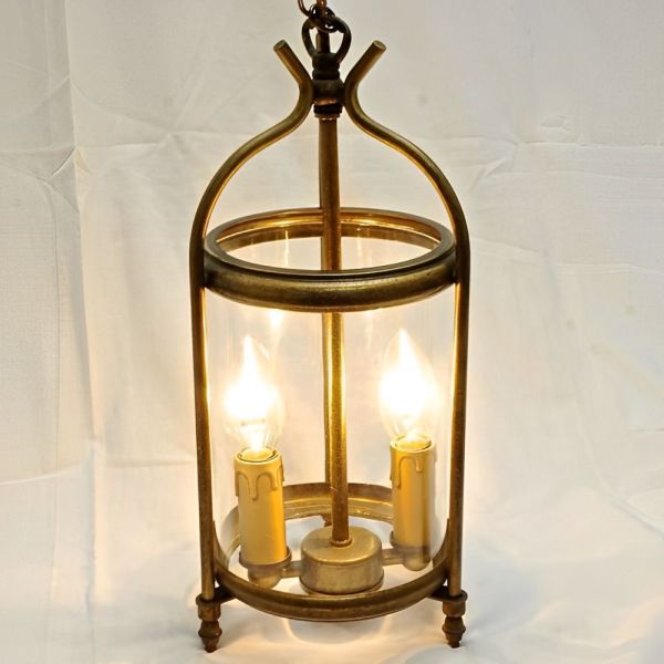 French Brass Round Glazed Two Light Lantern Mid Century